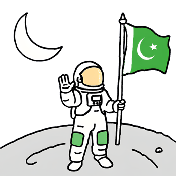 A Pakistani Astronaut on the Moon holding a Pakistani Flag Hand Drawn png