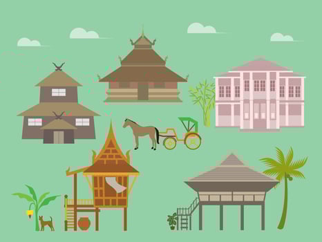 Vintage northern and central style houses in Thailand vector