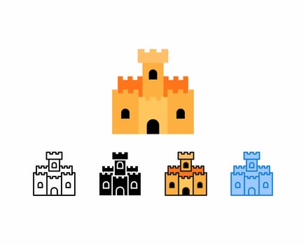 Sand castle icons .set of 5 icons, line, outline, glyph, filled line, flat color and blue color. Editable strokes and pixel perfect. Can be used for digital products, prints, etc. vector