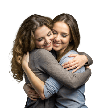 Two Women Embracing and Smiling Indoors During Daytime With Transparent Background png
