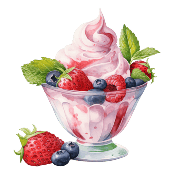 Frozen Yogurt, Ice Cream Illustration. Watercolor Style png