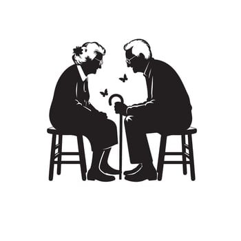 Grandparent silhouette illustration with grandchild on white background. Old couple logo vector