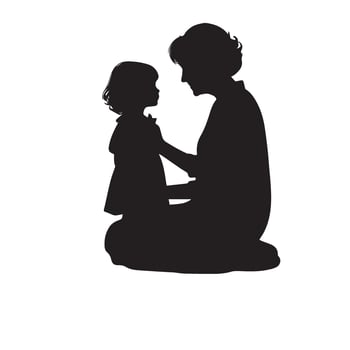 Grandparent silhouette illustration with grandchild on white background. Old couple logo vector