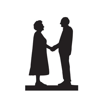 Grandparent silhouette illustration with grandchild on white background. Old couple logo vector