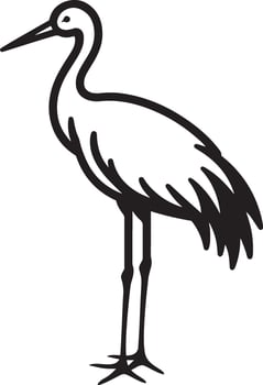Crane bird silhouette outline illustration. vector
