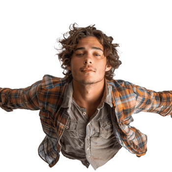 Casual young man flying On isolated transparent background. png
