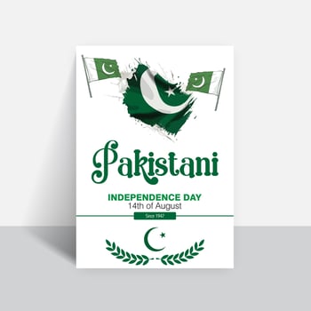 Happy 14th August Pakistani Independence Day Flyer Template Design vector