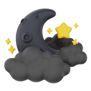 Cloudy moon night with stars 3d render weather icons set png