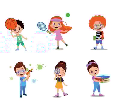 illustration of students in different postures vector