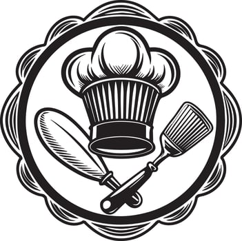 kitchen logo Design black and white illustration vector