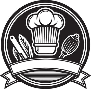 kitchen logo Design black and white illustration vector