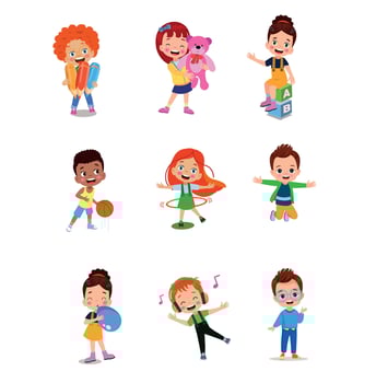 illustration of students in different postures vector