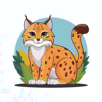 Bobcat is a wild cat. flat illustration of animal isolated on white background. vector