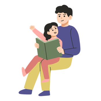 Daddy and daughter reading books together illustration png