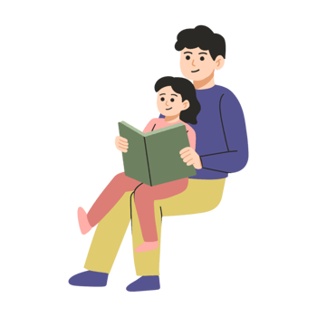Dad and daughter read books together illustration png