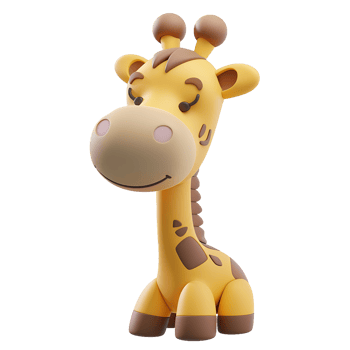 3d cute little giraffe character on transparent background png