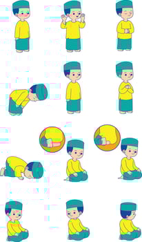 illustration of a demonstration of children's prayer movements vector