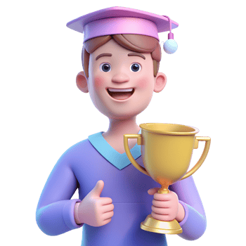 3D student boy avatar bring trophy icon png