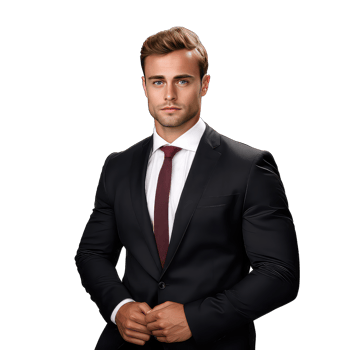 Young handsome businessman in black suit on transparent background png