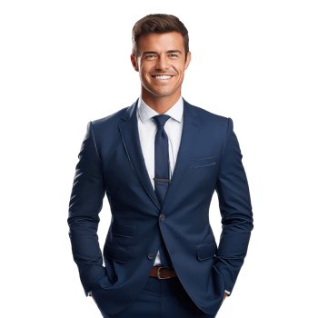 Portrait of handsome young businessman in blue suit on transparent background png
