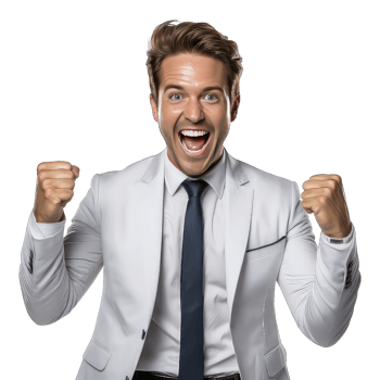 Excited young businessman celebrating success on transparent background png
