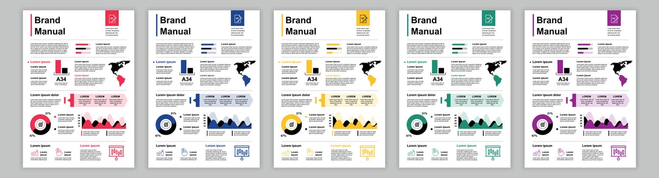 DIN A3 business brand manual templates set. Company identity brochure page. Newsletter banner with global targets, marketing and communication. layout design for poster, cover, brochure vector