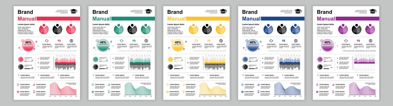 DIN A3 business brand manual templates set. Company identity brochure page with marketing report data. Newsletter with analysis financial report. layout design for poster, cover and brochure vector