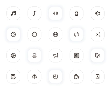 Music and audio line icons set. Note, wave, microphone, volume, play, voice and other buttons. outline pictograms for web and ui, ux mobile app design. Editable Stroke. 24x24 Pixel Perfect. vector