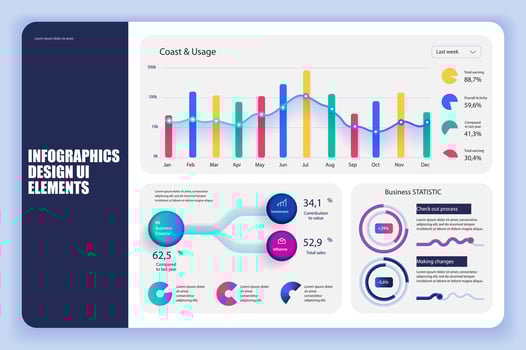 Bundle infographic elements data visualization design template. Can be used for steps, business processes, workflow, diagram, flowchart, timeline, KPI dashboard, info graphics. vector