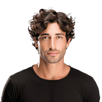 Portrait of handsome young man with curly hair on transparent background png