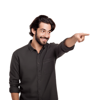 Handsome man pointing to the lateral on transparent background png