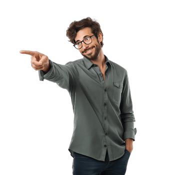 Handsome man pointing to the lateral on transparent background png