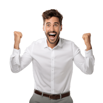 Excited young businessman celebrating success on transparent background png