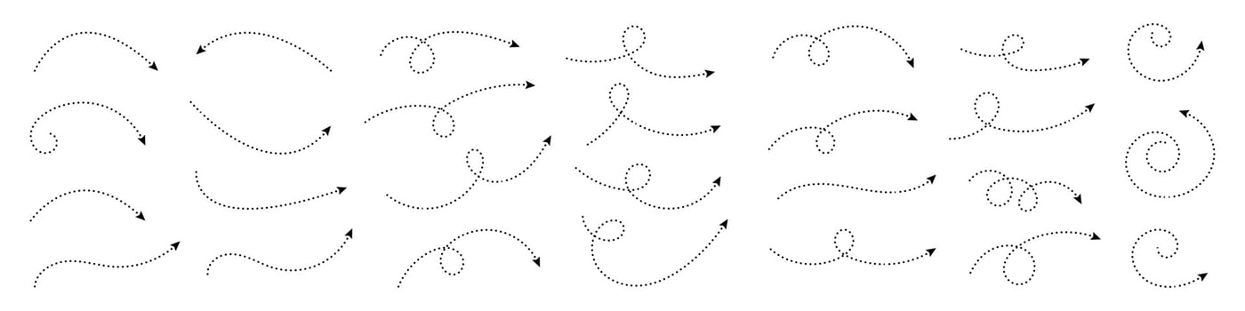Curved dotted arrow. Zigzag arrow stripes design with dotted lines. vector