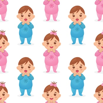 seamless pattern with an image of a baby girl and boy. vector