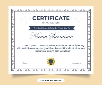 Creative office certificate and honor credential design with Black and golden colors. Professional certificate design with creative border decoration and vintage colors. vector