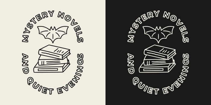 Mystery novels and quiet evenings text. Books and bat illustration design for printable products. vector
