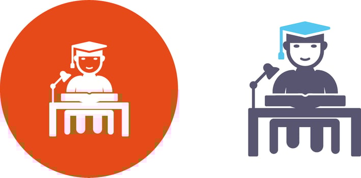 Unique Studying on Desk Icon Design vector