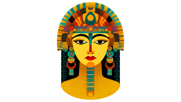Female pharaoh from ancient Egypt with golden facial paint and traditional Egyptian eye, Amun Ra Egyptian pharaoh god drawing painting art, Horizontal background with Ancient Egyptian Colorful png