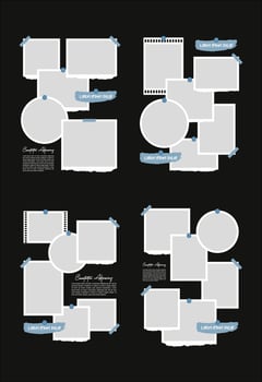 Set Pictures or photos frame collage abstract photo frames and digital photo wall template vector