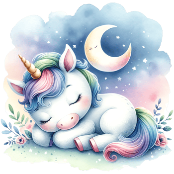 Cute cartoon unicorn on the background of the night sky png