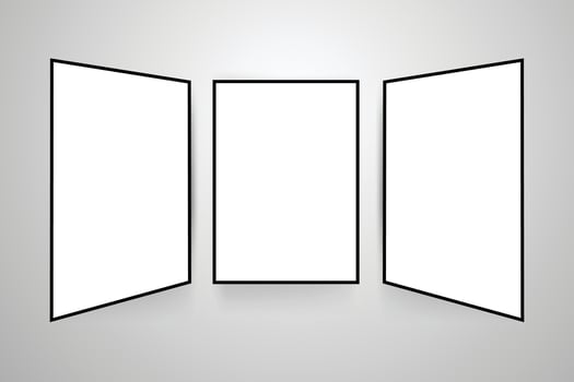 White posters with black frame mockup vector