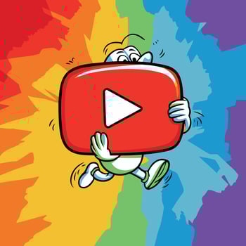 PrintColored Youtube logo icon in a cartoon hand, eps 10 vector