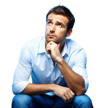 Thoughtful Man Sitting and Looking Up in Studio Lighting Midday png