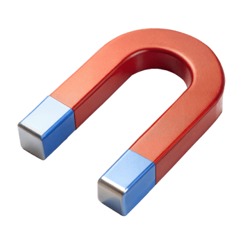 Close-Up of a Red and Silver Horseshoe Magnet With Transparent Background in Daylight png