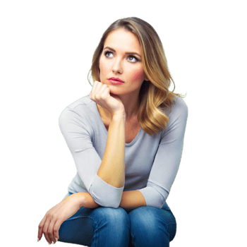 Thoughtful Woman Sitting Indoors in Casual Attire During Daytime png