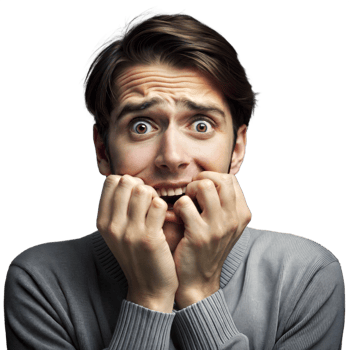 Young Man in a Gray Sweater Looking Anxious on a Transparent Background in Broad Daylight png