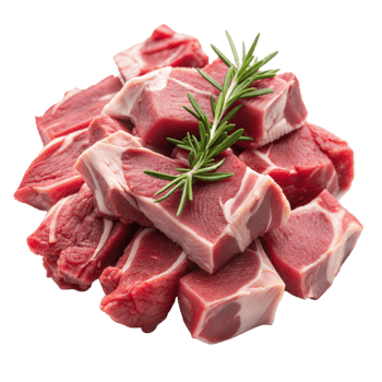 Stack of Freshly Cut Lamb Chops With Rosemary Garnish on a Transparent Background png