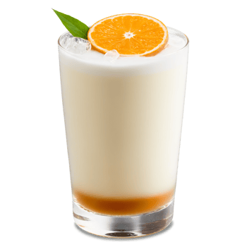 Iced Thai tea in an elegant transparent glass with ice cubes and a layer of png