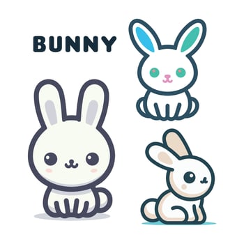 Cute rabbits set. Collection of graphic elements for website. Animal, symbol of spring holidays. vector